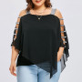 Sexy Fashion Plus Size Tops Women Ladder Sling Cut Overlay Patchwork Hollow Out Blouse Strapless Tops Flare Sleeves Blouse