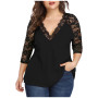 Women Casual Long Sleeve V-Neck Lace Patchwork Shirt Ladies Tops Tunic Lace Blouses