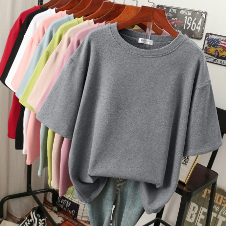 100% Cotton Short Sleeve Women Top Solid O Neck Oversized T Shirts