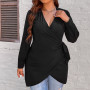 Women Peplum Tunic Tops Black Belt Curvy Casual Oversized Solid Loose T Shirts Blouse
