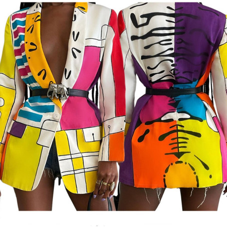 Blazer Women Coat Jacket Long Sleeves Turn Down Collar Button Pockets Casual Top Fashion Streetwear