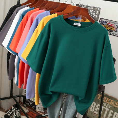 100% Cotton L-6XL T-shirt Short Sleeve Women Top Solid O Neck Oversized
