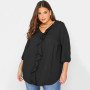 Plus Size Sexy V-neck Elegant Chic Blouse Women Frill Ruffle 3/4 Sleeve Casual Black Tunic Top Large Size 6XL 7XL