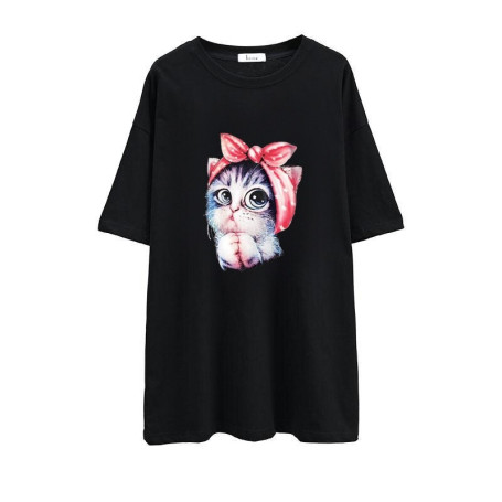 Plus Size 8XL 150KG Women T Shirts Tops Cat Printed O Neck Short Sleeve Casual Loose Tee