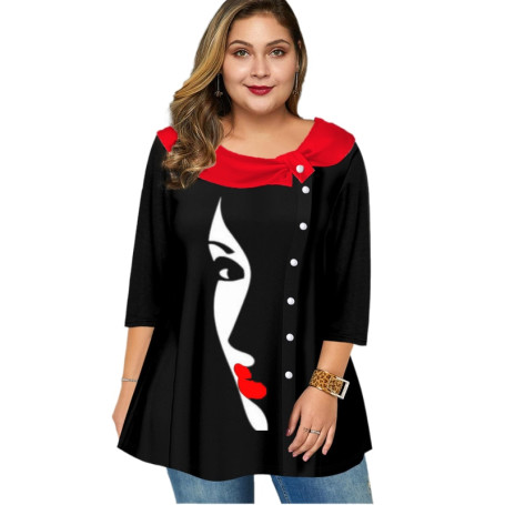 Women's Plus Size Tops Portrait Letter Print 3/4 Length Sleeve Round Neck Casual  Clothing Plus Size 4XL 5XL