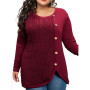 Women's Plus Size Pullover Sweater Jumper Knit Tunic Color Block Patchwork Crew Neck Stylish Fall Button Pull Hiver
