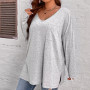 Large Plus Size 4xl Tops Women Solid Blouse Pocket Long Sleeve V Neck Loose Oversized Ladies T-shirts