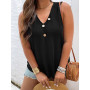Plus Size 4XL Blouses Tops Women's Clothing Sleeveless Solid Button O Neck Loose Casual Cotton Oversized T Shirt