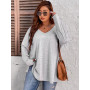Plus Size Blouse Tops Women Solid Pocket Long Sleeve Clothing Loose T-shirts 4xl