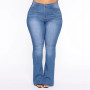 Plus Size 4xl Jean For Women Solid High Waist Denim Trouser Lady Stretchy Flare Pants Outfits