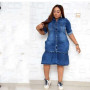 Plus Size Women Denim Dresses Fashion V Neck Bodycon Patchwork Outfit