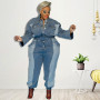 Women Jean Jumpsuit One Piece Button Patchwork Long Sleeve Clothes Sexy Fall Fashion Denim Pants