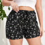 Plus Size Floral Print Casual Knot Shorts Elastic Waist Boohoo Shorts Female Large Size
