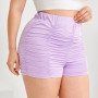 Plus Size Elastic Waist Sexy Casual Rucked Shorts Women Solid Purple High Waist Skinny Shorts Large Size 6XL