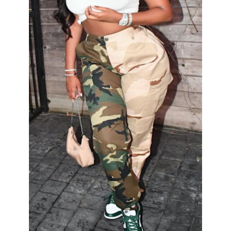 Women Casual Print Camouflage Trousers Baggy Straight Pants Streetwear Side Pocket Cargo Pants