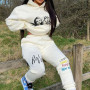 Plus Size Basic Clothes Graffiti Streetwear XL-5XL Women's Tracksuit Hoodies Sweatshirt Sport Trousers Matching Two Piece