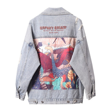 Denim Jackets For Women Embroidered Animal Plus Size Fashion Casual Long Loose Jacket