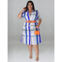 Plus Size Dresses for Women with Belt Loose Short Sleeve Button Casual