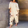 Women Jumpsuits Hollow Out One Piece Outfit Solid Off Shoulder Fashion Loose Pants