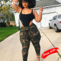 Plus Size Military Camouflage Pocket Leggings Joggers High Waist Sweatpants Women Ruched Pencil Pants Stretchy Jogging Trousers