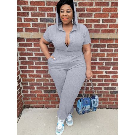 Woman Suits Short Sleeve One Piece Outfit Casual Pullover Jumpsuit Plus Size