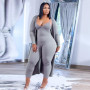 Loungewear Women Plus Size Sexy Outfits Two Piece Sets Ribbed Slip Jumpsuits and Long Sleeve Coat Sets