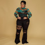 Plus Size 4xl Jean For Women Rhinestone High Waist Stretchy Denim Trouser Flare Pants Outfits