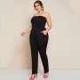 Strapless Tube Jumpsuits Women Solid Black Pocket Sides Sexy Elegant Fashion Rompers 5XL 6XL