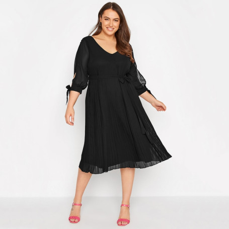 Plus Size 3/4 Sleeve Sexy V-neck Elegant Formal Party Dress Women Flowy Midi Pleated Dress