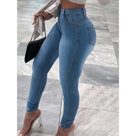 Plus Size High-Waist High Stretchy Distressed Solid Skinny Jeans Casual Solid Color Sheath Trousers