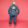 Plus Size Women Jean Jumpsuits Backless Chain V Neck One Piece Outfit Button Denim Jumpsuit all Ripped Pencil Pants