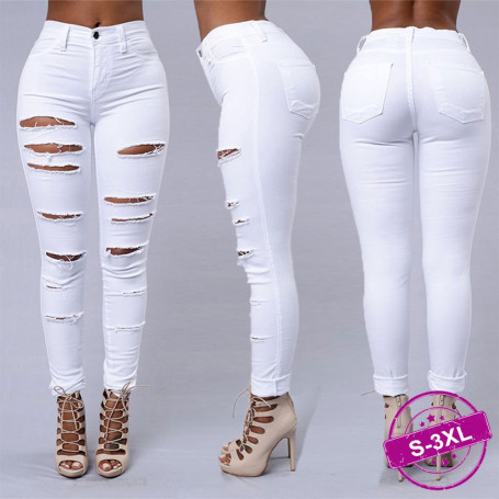 Hot sale ripped jeans for women sexy skinny denim jean fashion Mid waist street casual pencil pant female clothing