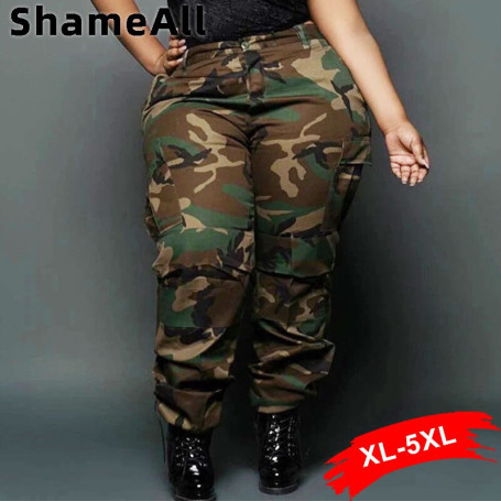 Streetwear Plus Size Camouflage Printing Cargo Pants 5XL Autumn Multi Big Pockets High Waist Loose Wide Leg Long Jogger Trousers