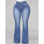 Plus Size High-Waisted Stretchy Street Style Pocket Design Boot Cut Mid-Waist Zipper Fly Solid Color Daily Jeans