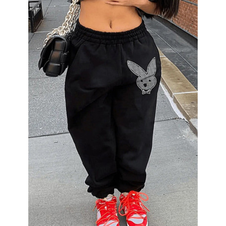 Plus Size Mid Waist Cartoon Print Sweatpants For Women Baggy Pockets Pants Parachute Casual Trouser
