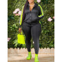 Plus Size Hooded Collar Patchwork Tracksuit Set Women Fall Clothes Joggers Outfit Zip Top Sweatpants