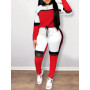 Plus Size Women Two Piece Color-lump Tracksuit Patchwork Sporty Long Sleeve Conventional Collar Outfits