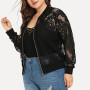 Lace Sleeve Plus Size Jackets Women's Solid Lace Loose Shawl Cardigan Top Cover Up Long Sleeve Blouse