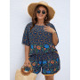 Women Plus Size 4XL Floral Print Cropped Tops & Shorts Pants Short Sleeve Casual Suits Sets