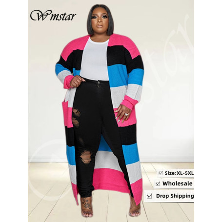 Plus Size Outwear Women Fall Winter Clothes Cardigans Sweaters Coat Fashion Long Top with Pockets Wholesale Dropshipping
