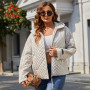 Women Parkas Plus Size Diamond Pattern Padded Coats Hooded Sweater Stitching Jacket Outerwear Quilted