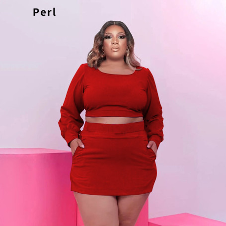 Plus Size Clothing for Women Sets High Waist Two Piece Set Outfits Crop Top+mini Skirt Suit Ensemble Femme 2 Pièces