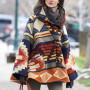 Outerwear Overcoat Female Coat Women's Patchwork Color Print Hooded Coat Women Jacket Plus Size