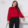 Plus Size Women Clothing Solid Blouses Tops