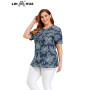 Plus Size Denim Shirt Summer Casual Short Sleeve Belt Fashion Print Shirt
