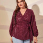 Fashion Plus Size Shirts For Women Lace-up Bow Tops V-neck Long-sleeved Commuter Loose Elegant Ladies Solid Color Cardigan