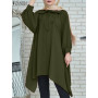 Elegant Muslim Women's Tops Vintage Irregular Shirts Oversized Blouse Button Down