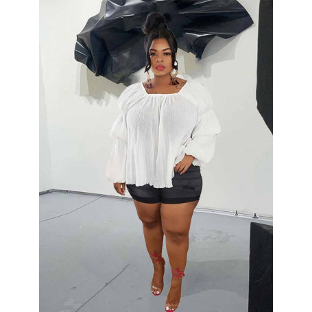 Plus Size Women Clothing Blouses Fashion Grand Tailed Puffy Sleeve Top Streetwear BlousesBl