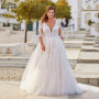 Plus Size Wedding Dresses For Bride Appliques Half Sleeves vestido noiva boho Lace Up Backless Bridal Gowns Beach