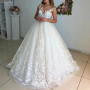 Good Quality Lace Wedding Dress  With Flowers Appliques Vestido De Noiva Sheer Neckline Robe De Mariee